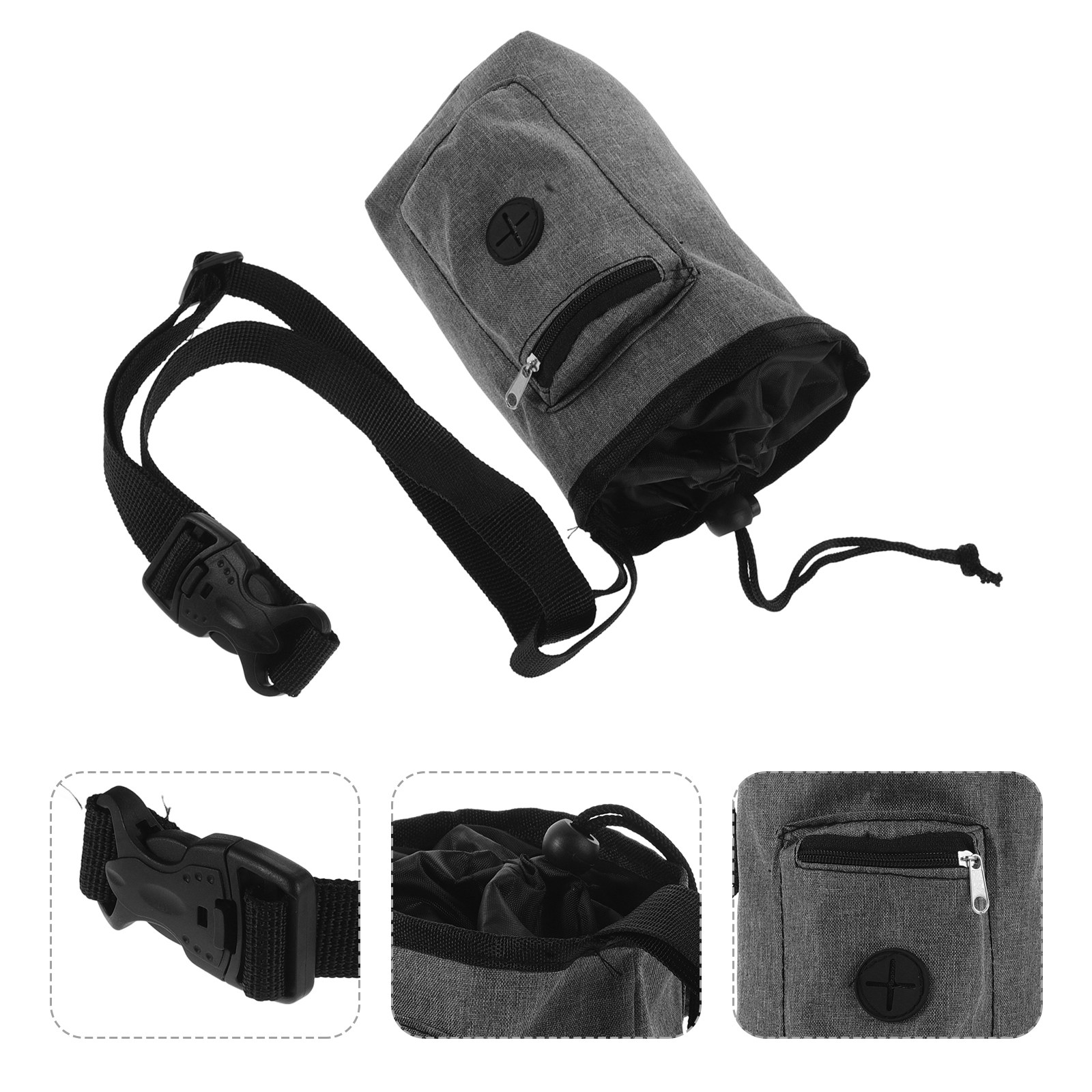Chalk Bag - Graue Oxford-Stoff-Kletterkreide-Tasche mit Reißverschlusstasche und Kordelzug,